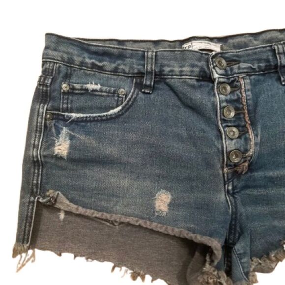 Free People Black Jean Shorts Distressed Cut-Off Style - Picture 3 of 8